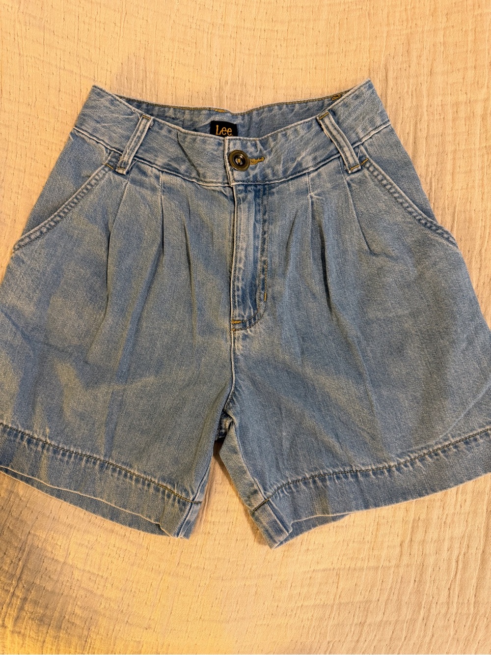 Lee Light Blue Pleated Denim Shorts